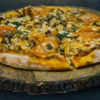 THE CRISPY CRUST · A fresh hand-made base margherita styled Pizza with our twist. Mozzarella, tomatoes, fresh b...