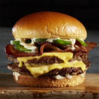 Hell's Kitchen Burger · Made with FRESH Angus Beef, Jalapeño Ranch, Jalapeño Peppers, Jalapeño Bacon, Cheese and ser...