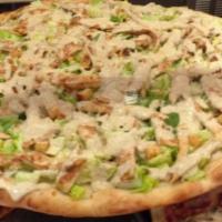 Chicken Broccoli Pizza · Poultry and broccoli.