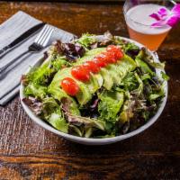 Avocado Salad · Avocado with mixed green, Parmesan cheese, Grape tomato, Olive
oil and Sesame ginger dressi...