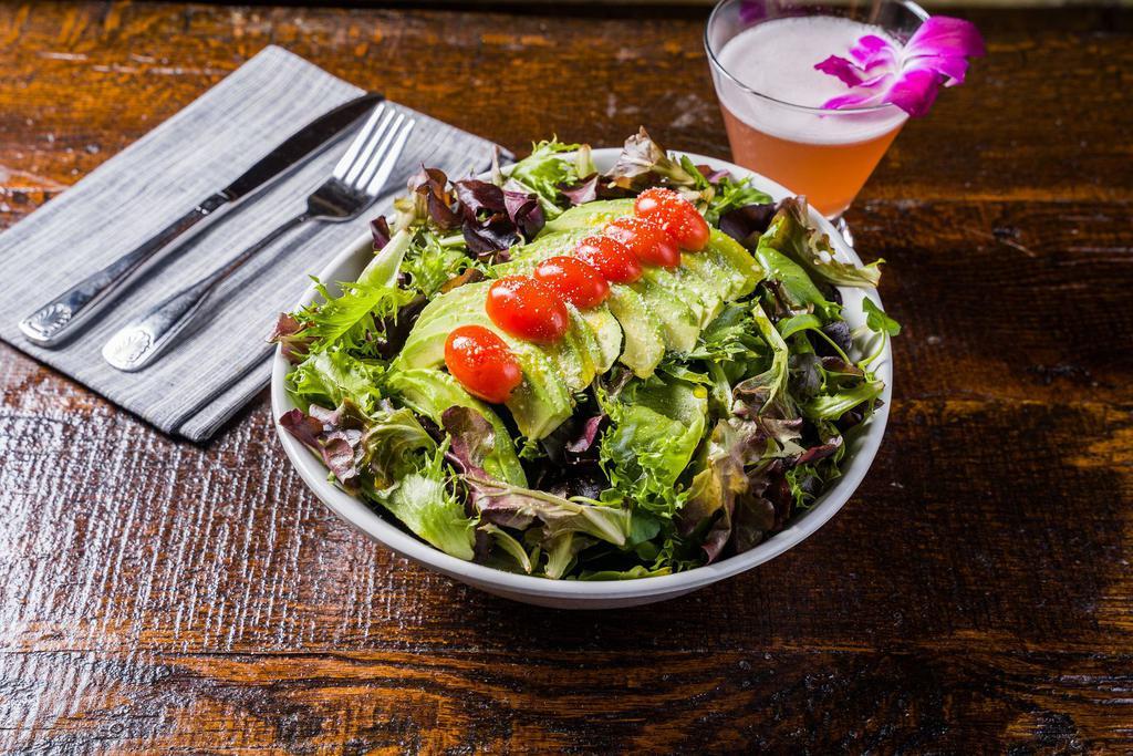 Avocado Salad · Avocado with mixed green, Parmesan cheese, Grape tomato, Olive
oil and Sesame ginger dressing.