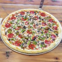 All the Way · Pepperoni, sausage, mushroom, black olive, green bell pepper, onion.