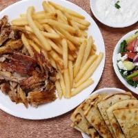 Chicken Gyro  Platter (shawarma) · Flavorful slow roasted chicken layers. Comes with tzatziki. Includes Greek salad, pita bread...