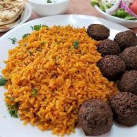 Falafel Platter · homemade chickpeas mix made with an original Mediterranean recipe using fresh herbs and spic...