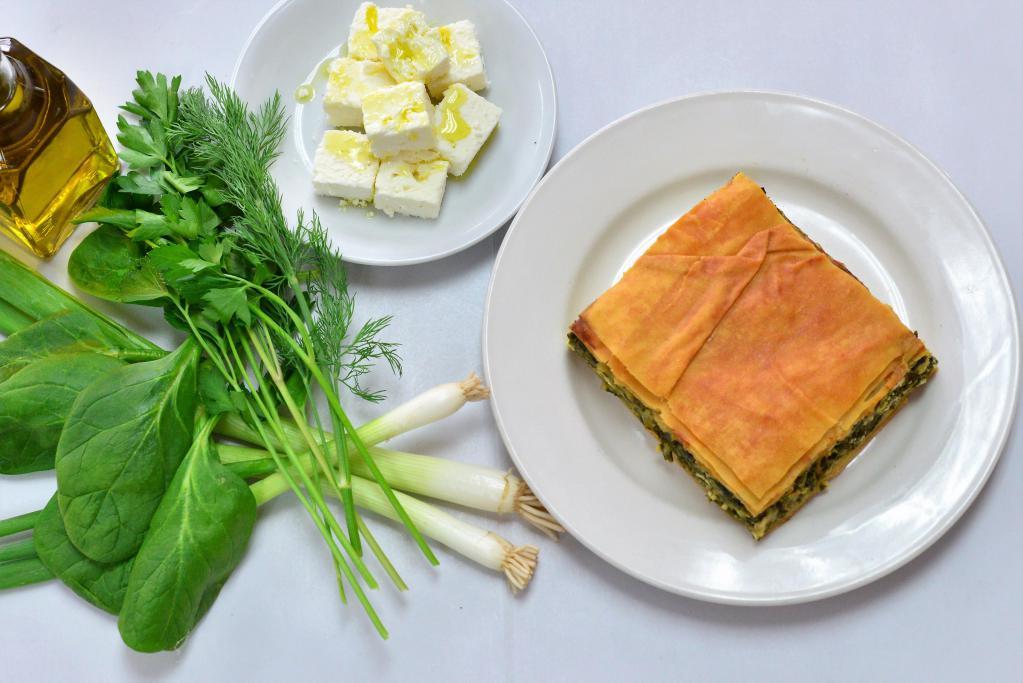 Spanakopita · Homemade Spinach pie. Made with a regional recipe from Roumeli Greece, using fresh spinach, real Greek feta cheese, herbs and extra virgin olive oil.