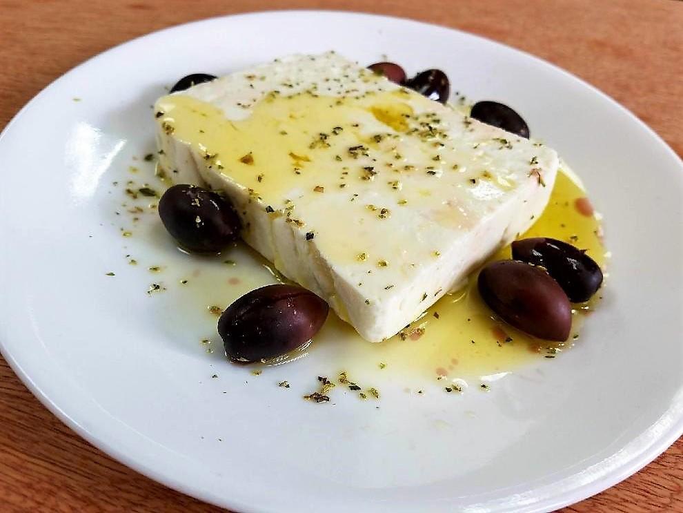 Feta Cheese · Drizzled with extra virgin olive oil and oregano.