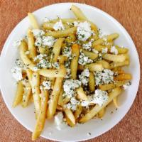 Greek Fries · Crispy potato fries with crumbled feta cheese and oregano.
