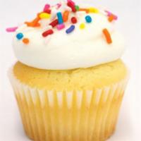 Birthday Cake Mini Cupcakes · Moist confetti cake, delicious vanilla buttercream with multi-colored candy sprinkles.