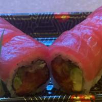 Double Tuna Roll · Spicy crunch tuna and avocado, topped with tuna