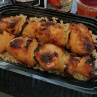 Teriyaki Chicken Bento DOUBLE · Daily cut and marinated Draper Valley chicken breast and onion skewers atop a perfectly stea...