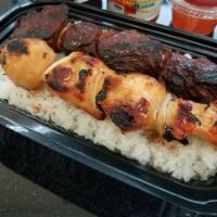 Teriyaki Chicken & Korean BBQ Beef Bento COMBO · One each, daily cut and marinated Draper Valley chicken breast and hanger steak atop a perfe...