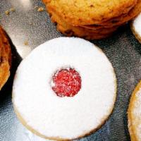 NEW! Raspberry Linzer / Double Decker Shortbread Cookie with Raspberry Filling · MADE FRESH THIS MORNING!! Two thin shortbread wheels center filled with homemade raspberry p...