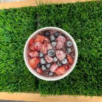 Rainbow Drop Acai Bowl · Acai, mixed berries, spinach, banana topped with blueberries, strawberries, hemp seeds, chia...