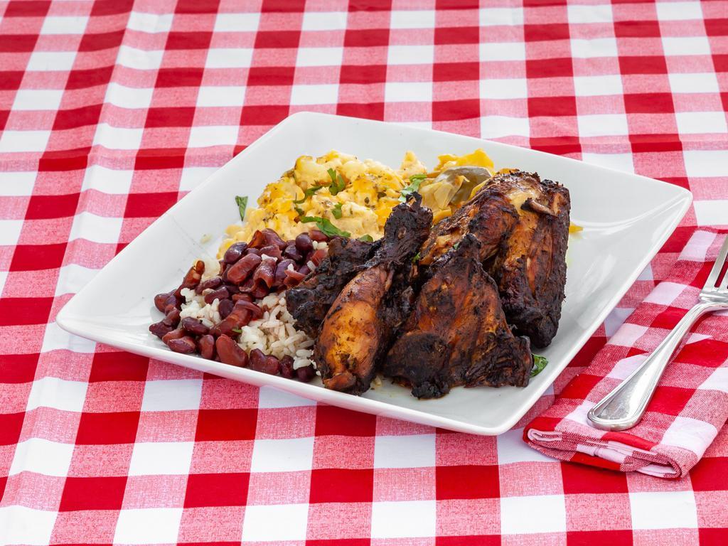 Jerk Chicken Dinner · Comes with beans and rice plus your choice of 2 sides