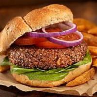 Homestyle Burger · Homestyle beyond meat burger served with tortilla chips and salsa and your choice of topping...
