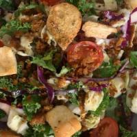 The Butchers Greens Salad · A mixture of kale, napa cabbage, radicchio, cherry tomatoes, brown sugar bacon crumbles, and...