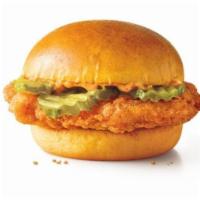 #9 Chicken Slinger Combo · Served with a side and a drink. A Fried white meat chicken patty topped with pickles and may...