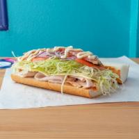 Bodega BLT Sandwich · Turkey, white cheddar, bacon, lettuce, tomato, pickles, red onion, mayo, salt, pepper