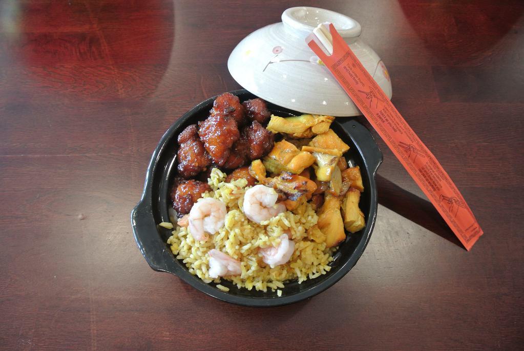 2 Meats and 1 Side Special · Select Fried Rice, Shrimp Fried Rice or Lomein noodles as main side and with 2 choices of meats.