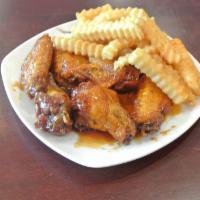 6 Chicken Wings w/1 Side · Choose your wing sauce flavor Mild, Hot, Lemon Pepper or Braised and complement with a side.