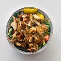Greek Salad · Romaine lettuce, tomato, red onion, cucumber, Kalamata olives, Pepperoncini & feta chees...