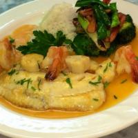 Pacific Plate · Combination of white fish filet, scallops, shrimps in delicious sauce. Served with white ric...