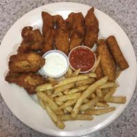 Joe's Combo Appetizer · Buffalo wings, chicken fingers, mozzarella sticks and french fries.
