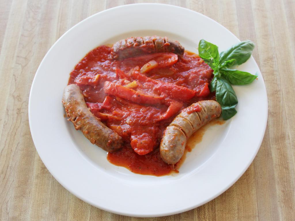 Sausage and Peppers · Served with choice of pasta, salad or french fries.