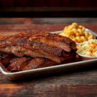 1/4 Memphis Style Pork Rib Plate · Dry Rubbed & Hickory Smoked Ribs - Served w/ Choice of Two Small Sides & Cornbread