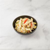 Rasta Pasta · Penne pasta, hearty vegetables smothered in a coconut cream sauce. No meat.