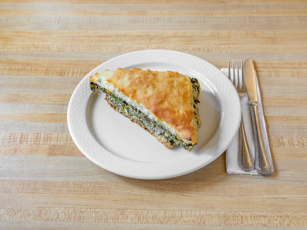 Spanakopita · Phyllo pastry filled with spinach, dill, scallions and feta cheese.