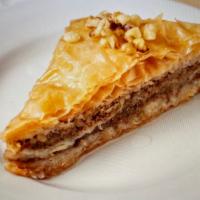 Baklava · Layers of phyllo filled with chopped nuts, sweetened, and held together with syrup.