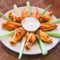 Buffalo and Boneless Buffalo Wings (Please message which kind) ·  Wings served with bleu cheese dressing and celery sticks.