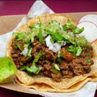 Picadillo Taco · Mexican style ground Beef loin, Our aunt’s recipe in Mexico, simmered in herb and mexican sp...