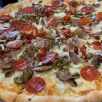  Nino's Supreme Pizza · Pepperoni, sausage, mushrooms, green pepper, onion and cheese.