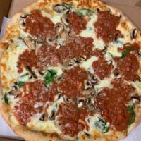 Florentine Pizza  · Fresh spinach, mushrooms, olive oill, garlic and mozzarella cheese topped with plum tomato s...