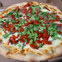 Sweet  Italian Pizza · Sliced sausages, garlic, olive oil, roasted red peppers and broccoli.
