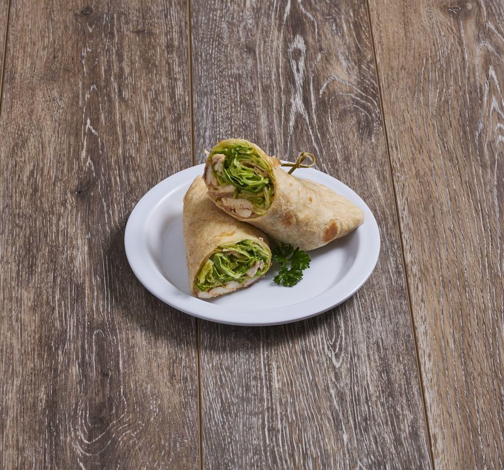 King Caesar Wrap · Grilled chicken, romaine lettuce, Parmesan cheese and Caesar dressing. 