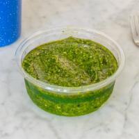 House Made Basil Spinach Pesto (vegan) · Garlic, basil, spinach, almonds, lemon juice, extra virgin olive oil, salt & pepper. 8oz.