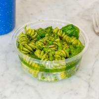Super Green Pasta Salad (vegan) · Fusilli, house made pesto, organic peas, spinach, and slivered almonds. 12oz. 