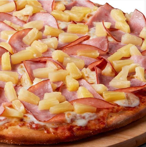 Hawaiian Delight Pizza · Signature red tomato sauce on our original crust, topped with extra mozzarella cheese, Canadian bacon and juicy pineapple chunks.