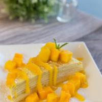 Mango Mille Crepe Cake · One slice
