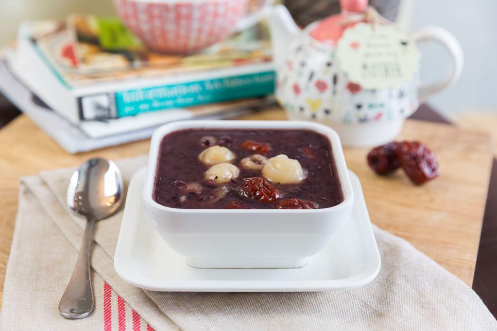H11. Black Rice Soup with Dried Longan and Dates · Gluten free. Dairy free.