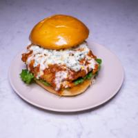 Buffalo Bleu Cheese Mushroom Burger · Locally sourced all-natural black Angus beef. Marinated mushrooms, creole mustard aioli, tom...