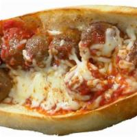 Meatball Sub · Meatballs, meat sauce and cheese. Baked with cheese. 