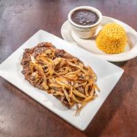 Steak with Onion · Served with choice of side.