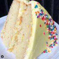 Vanilla Cake Vanilla buttercream Slice · Vanilla Cake with Rich Vanilla Buttercream.