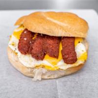 Beef Sausage Egg and Cheese on a Hero · 