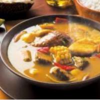 sancocho de res · traditional Venezuelan soup made whit beef rib and fresh vegetables, accompanied whit arepa ...