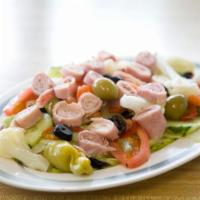 Antipasto Salad · Ham, salami, provolone, giardanera, lettuce, tomatoes, black and green olives. 